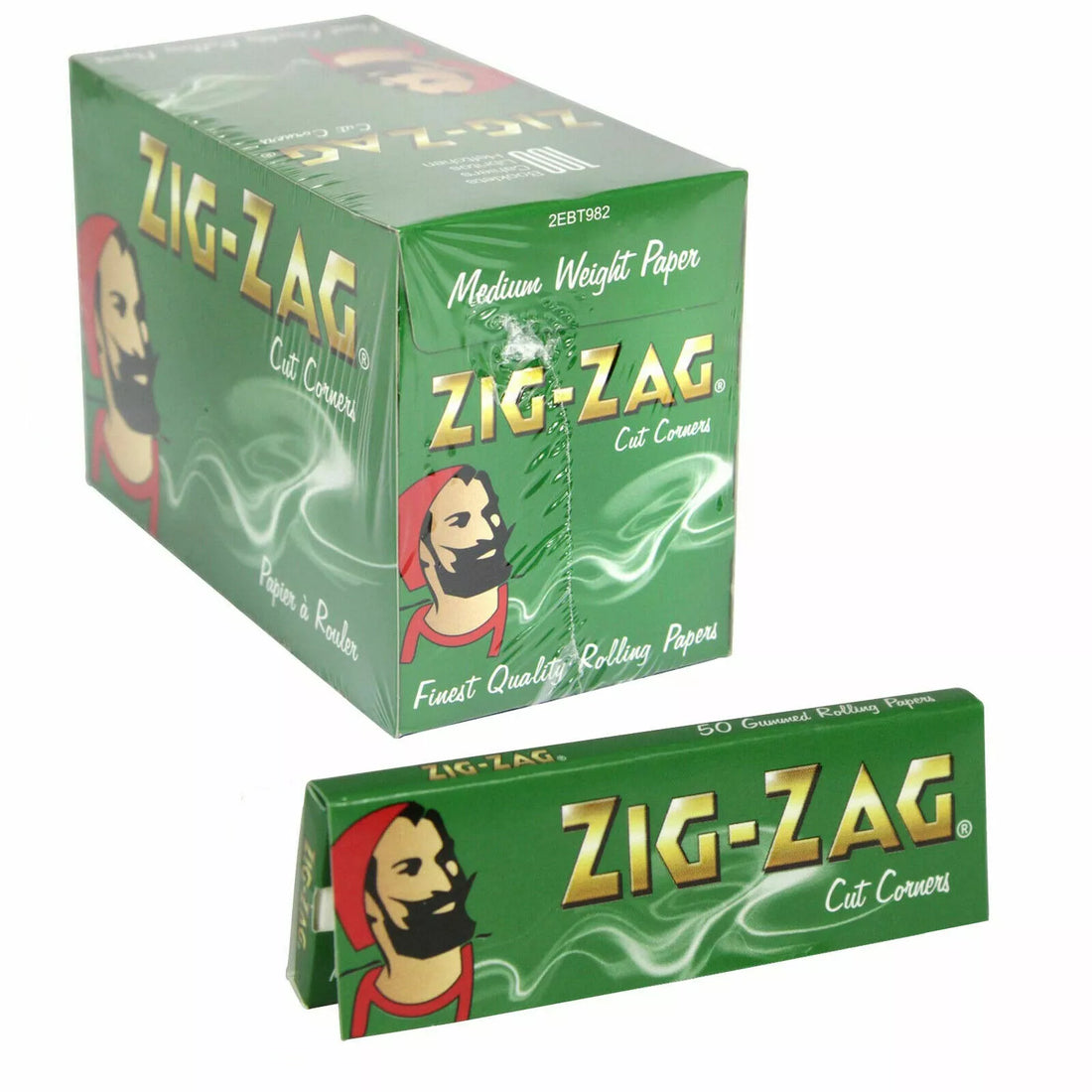 Zig Zag Green Cut Corner Rolling Paper - (Pack Of 100)