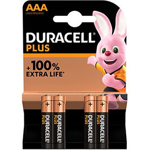 Duracell Plus 100% Extra Life AAA Batteries (Pack of 4)
